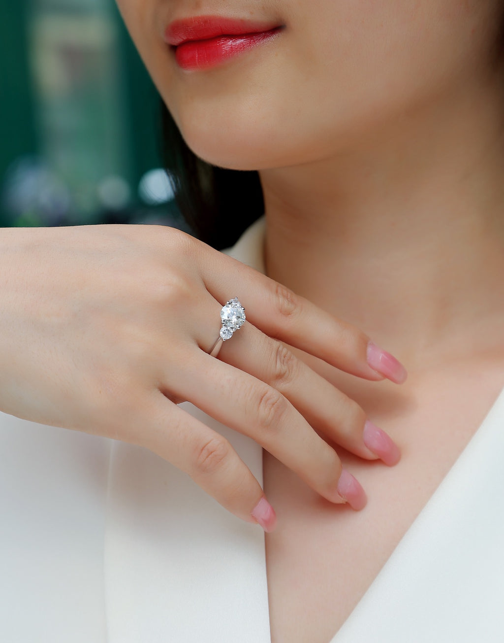 Trine 2 Carat Moissanite Three-Stone Ring in Sterling Silver