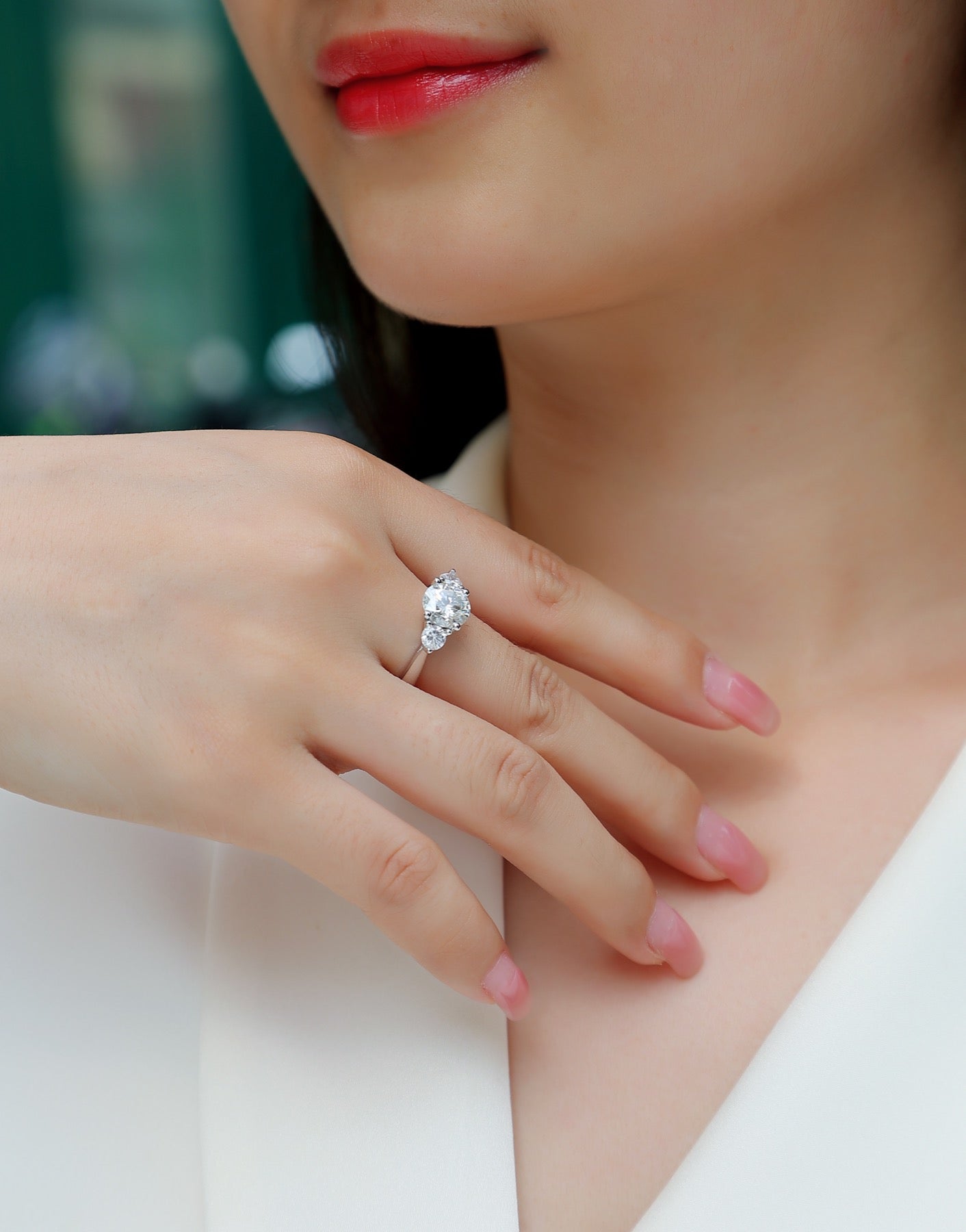 Trine 2 Carat Moissanite Three-Stone Ring in Sterling Silver