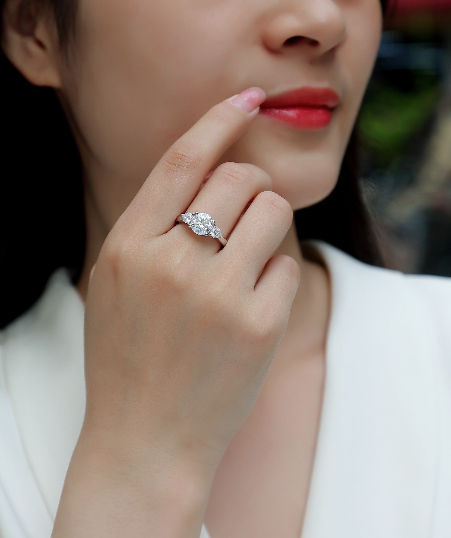 Trine 2 Carat Moissanite Three-Stone Ring in Sterling Silver