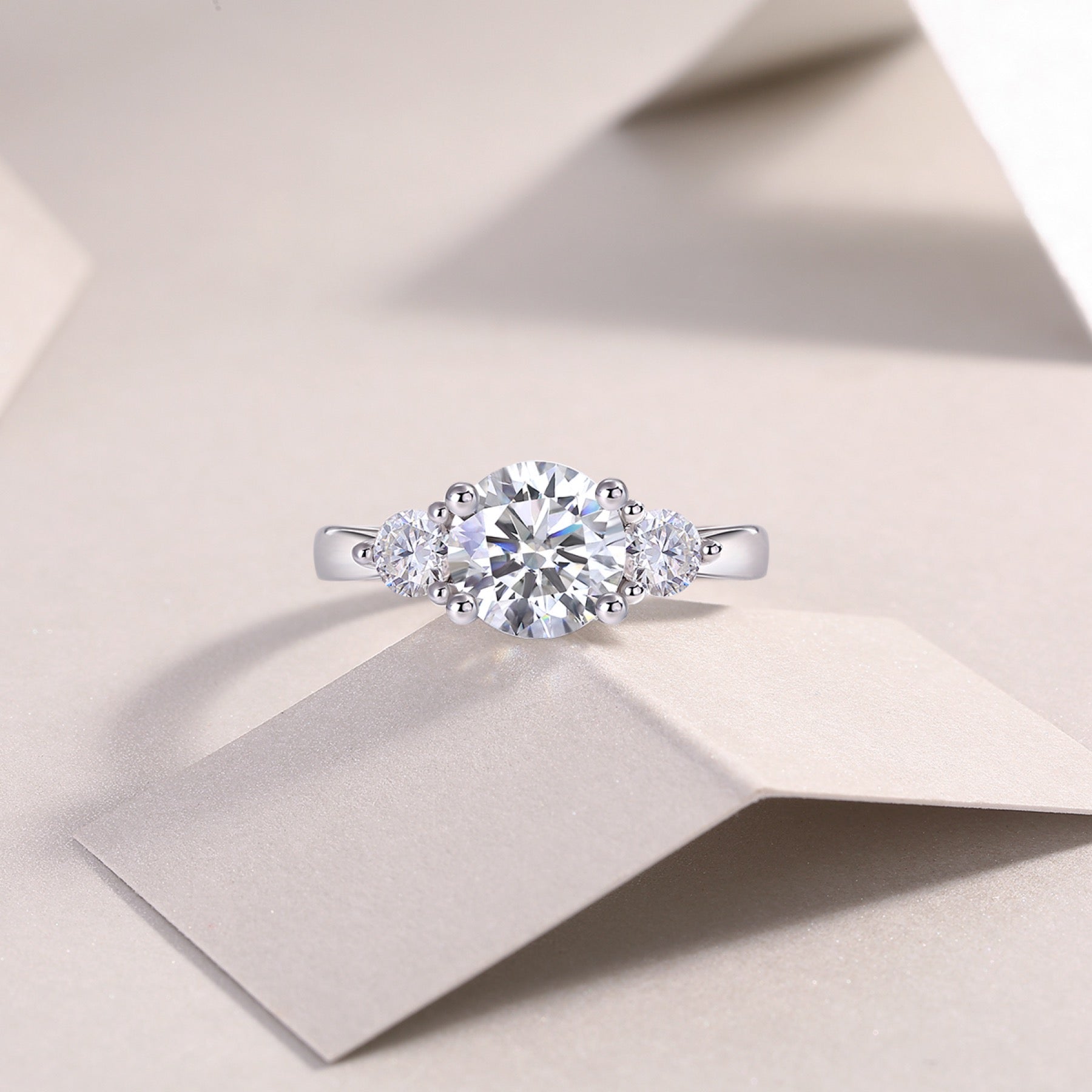 Trine 2 Carat Moissanite Three-Stone Ring in Sterling Silver