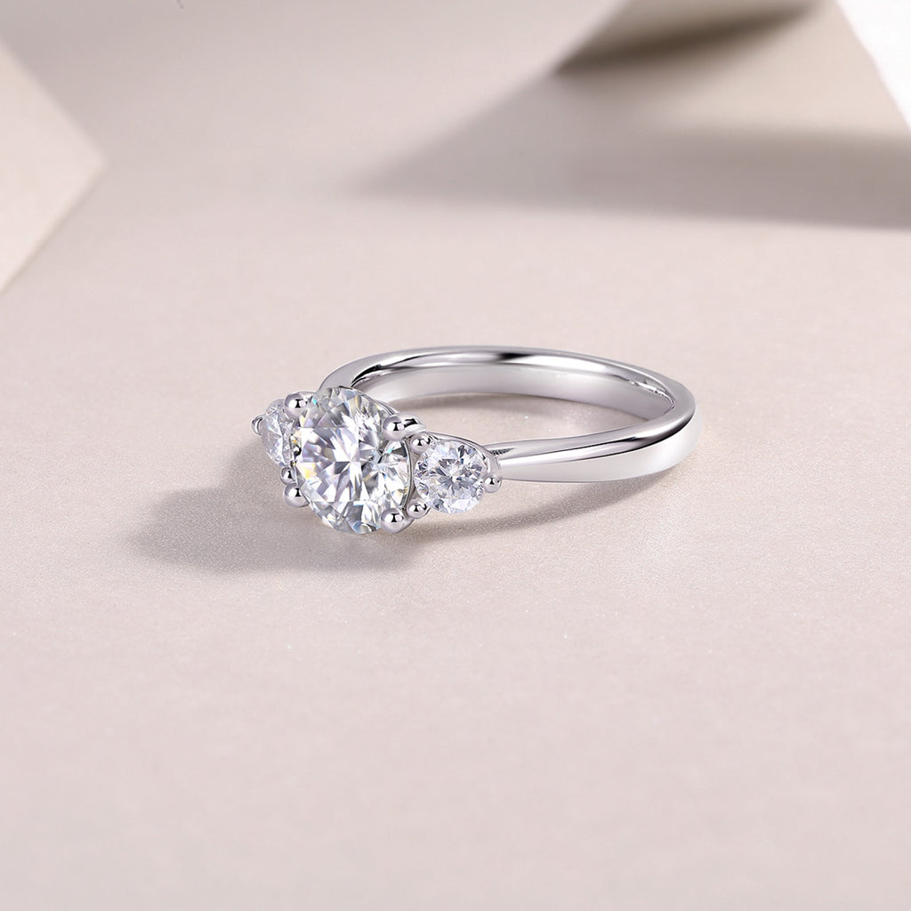 Trine 2 Carat Moissanite Three-Stone Ring in Sterling Silver