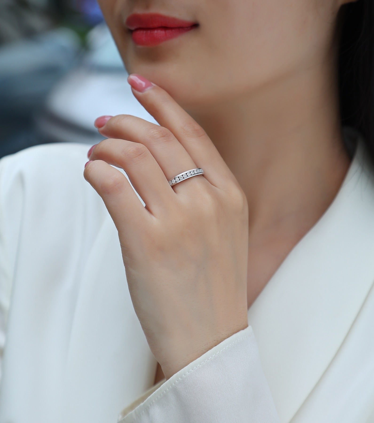 Twinlight Moissanite Eternity Band Ring in Sterling Silver