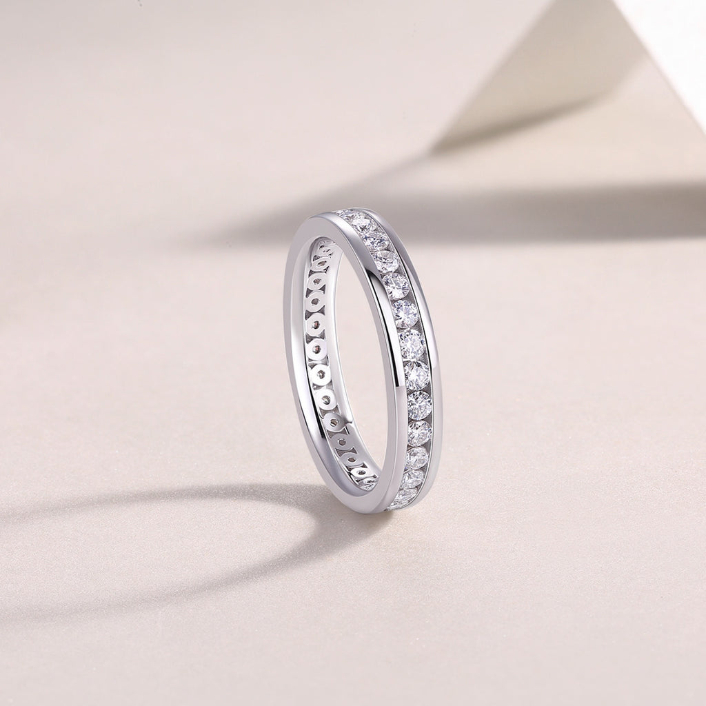 Twinlight Moissanite Eternity Band Ring in Sterling Silver