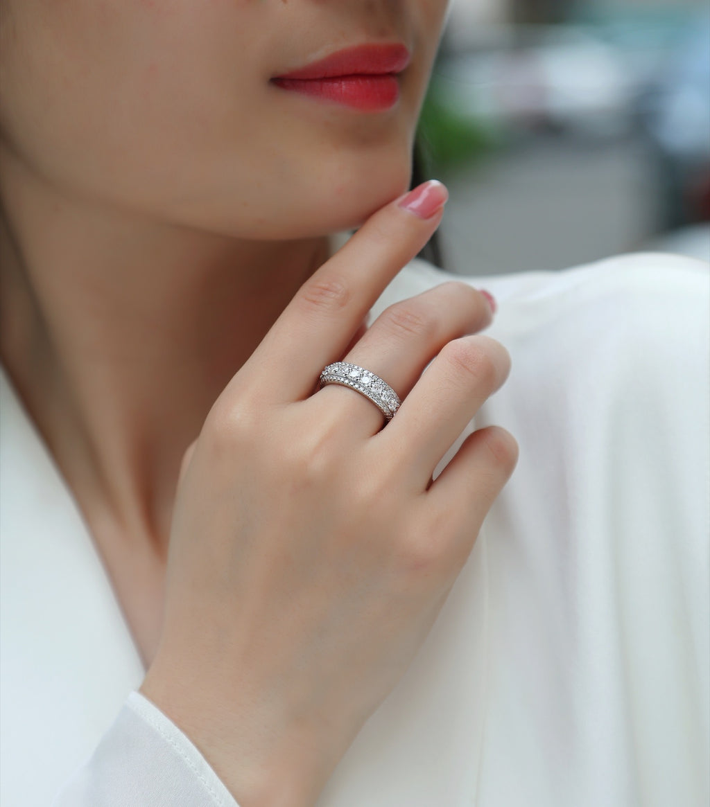 Relay Moissanite Eternity Band Ring in Sterling Silver