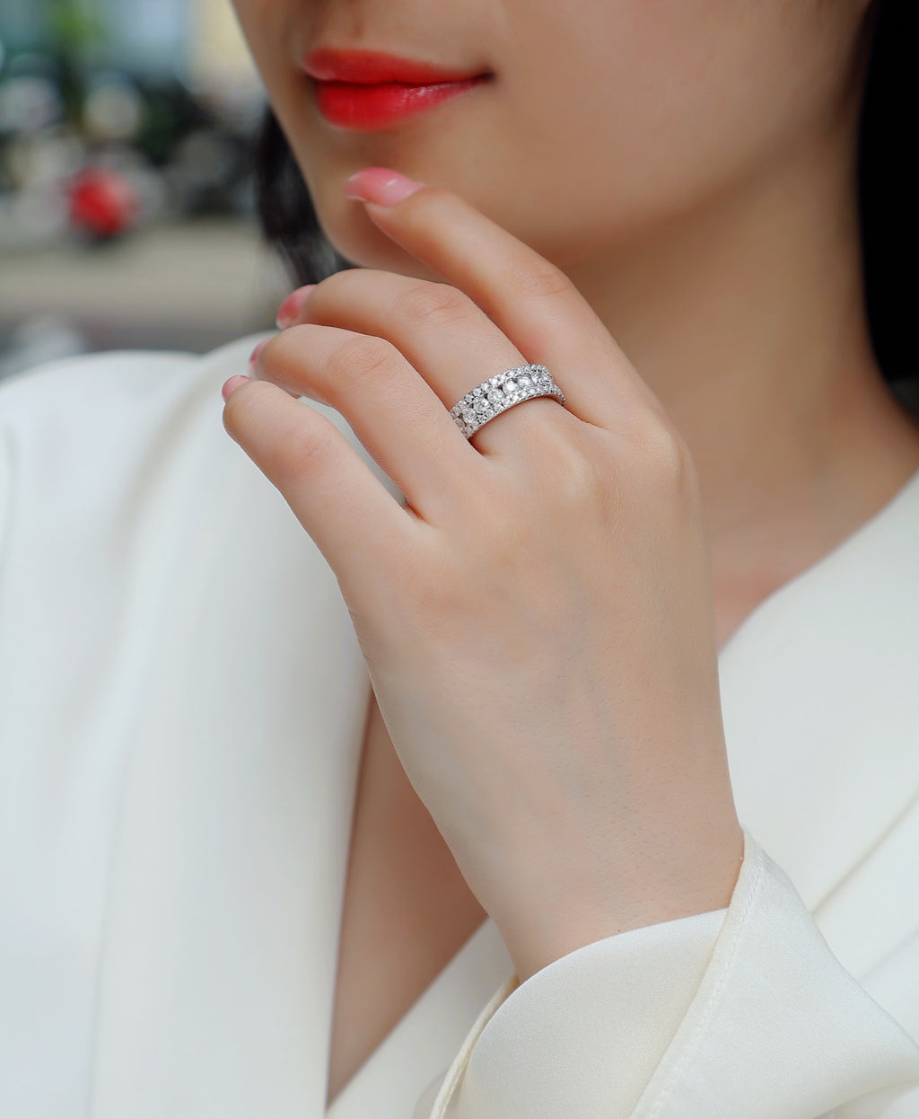 Purity Moissanite Eternity Band Ring in Sterling Silver