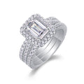 Elegance Emerald-Cut Moissanite Halo Ring in Sterling Silver
