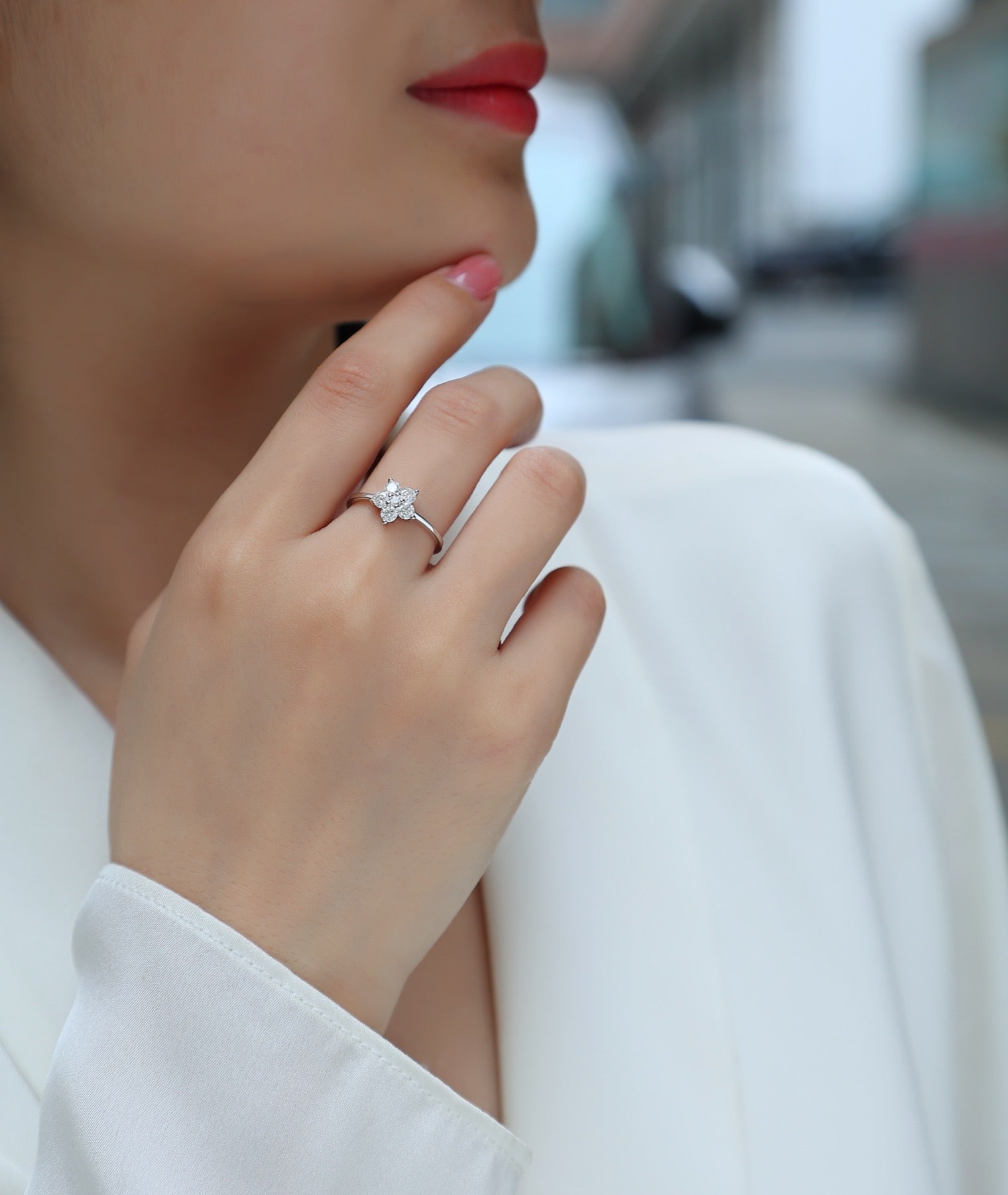 Daisy Moissanite Flower Ring in Sterling Silver