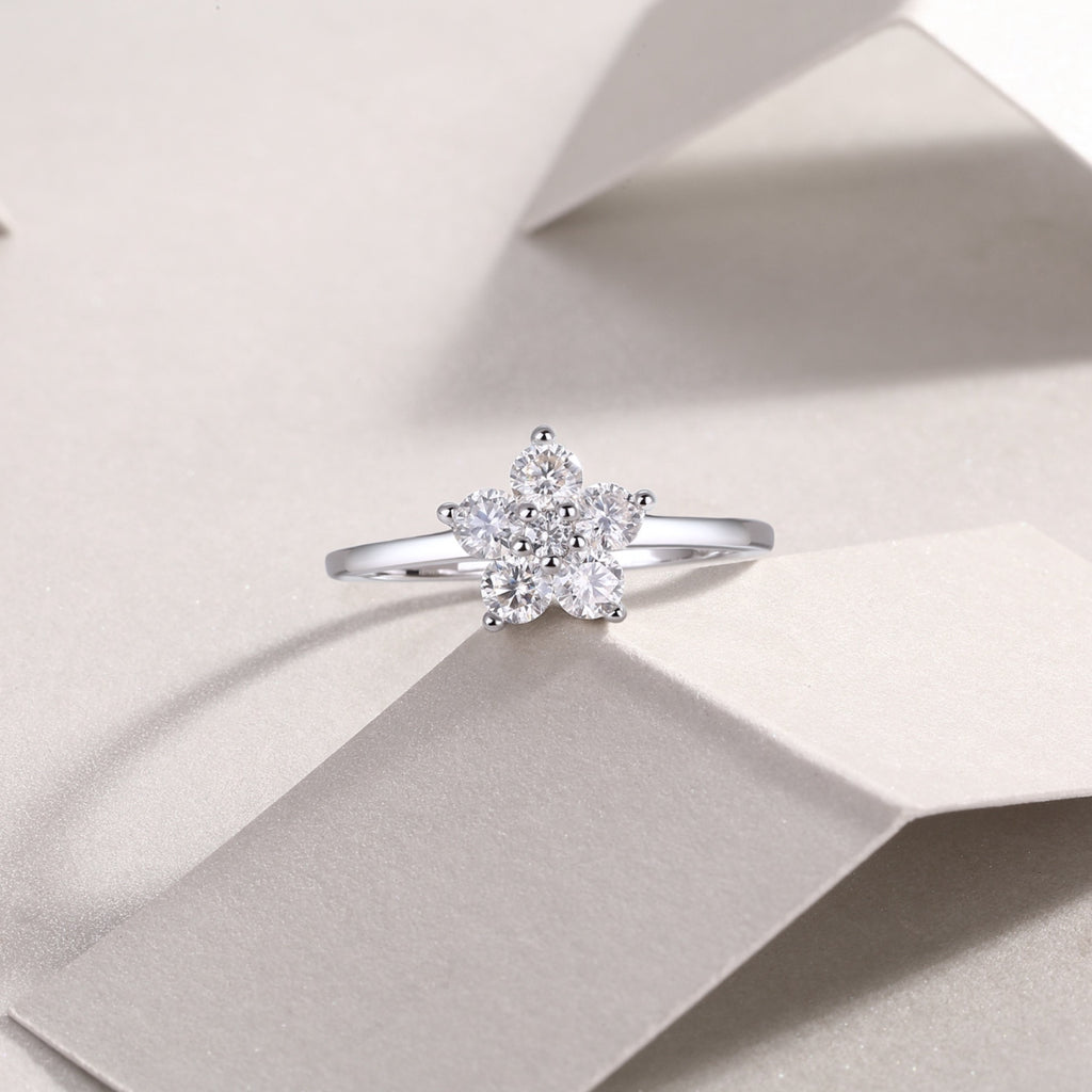 Daisy Moissanite Flower Ring in Sterling Silver