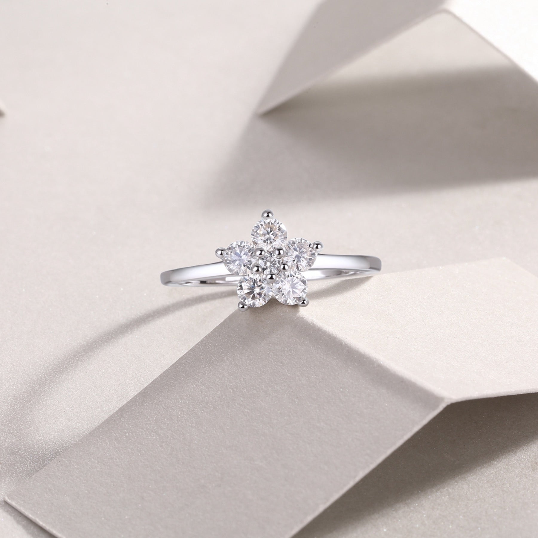 Daisy Moissanite Flower Ring in Sterling Silver