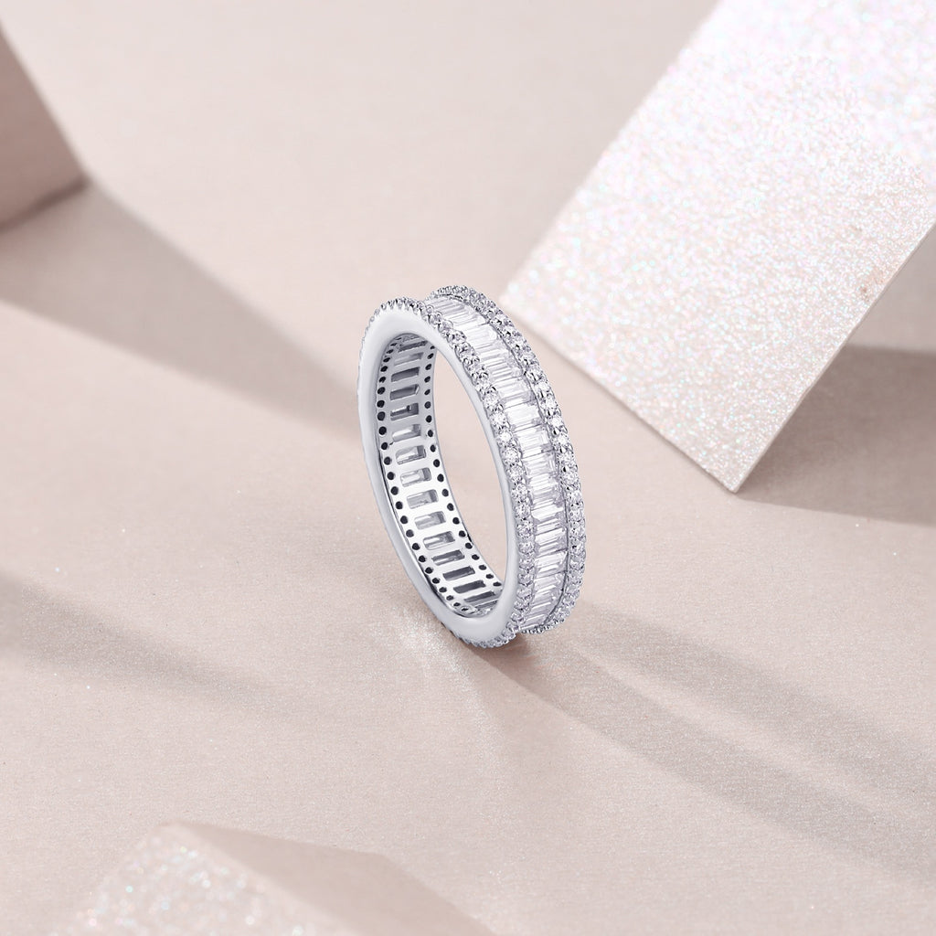 Fullstar Moissanite Eternity Band Ring in Sterling Silver