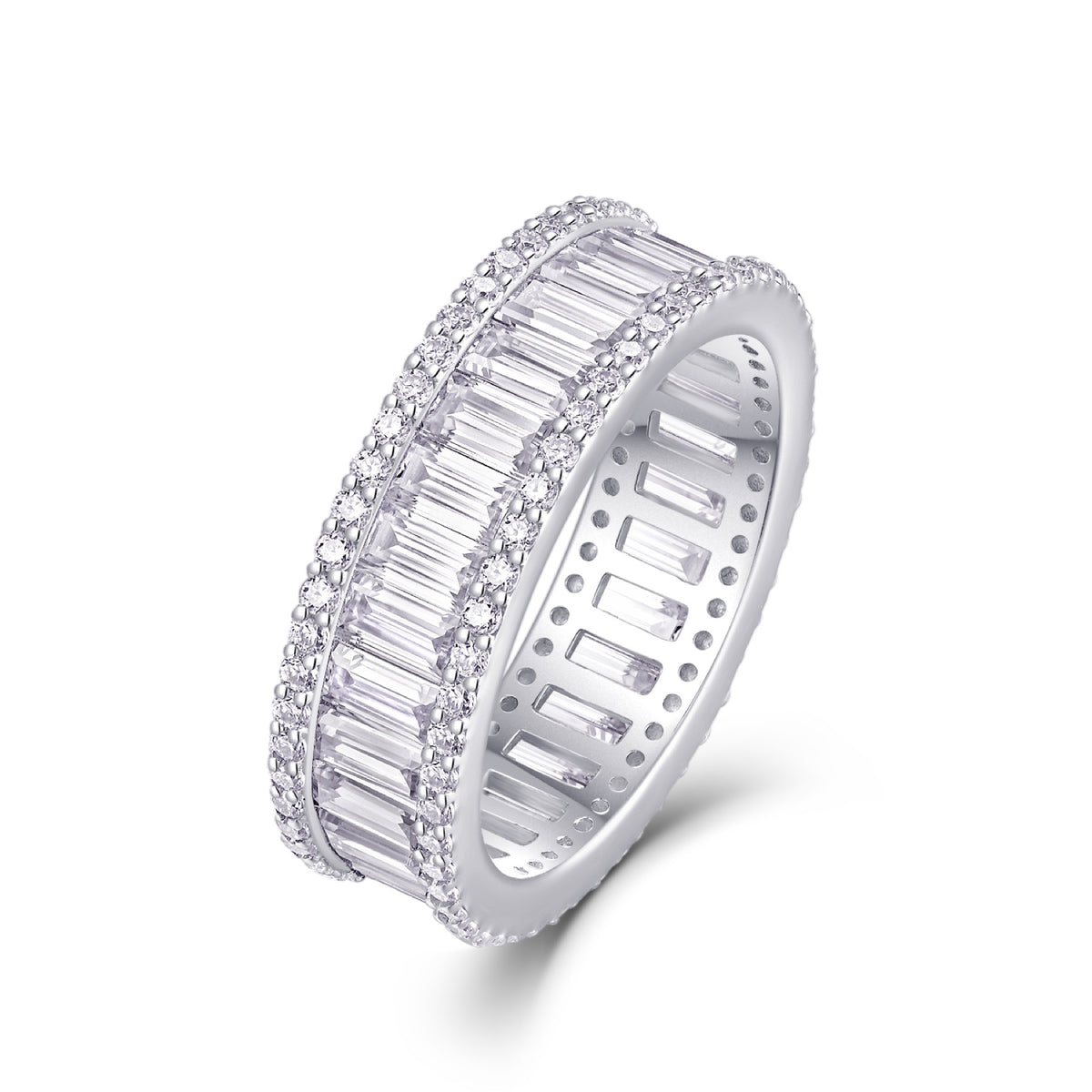Note Moissanite Eternity Band Ring in Sterling Silver