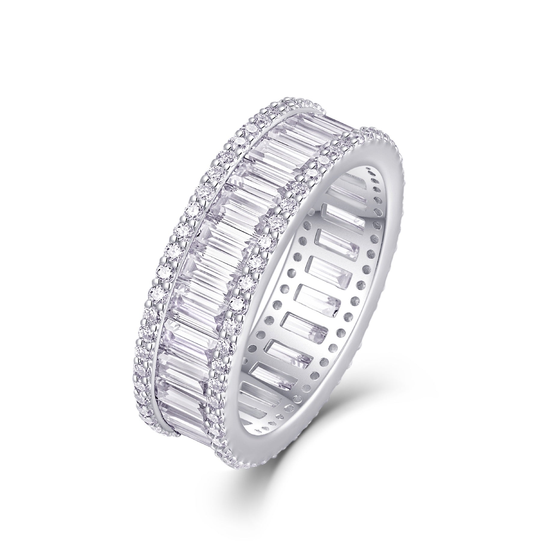Note Moissanite Eternity Band Ring in Sterling Silver