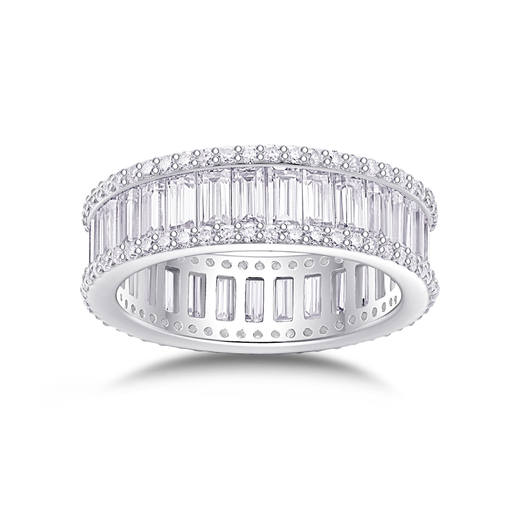 Note Moissanite Eternity Band Ring in Sterling Silver