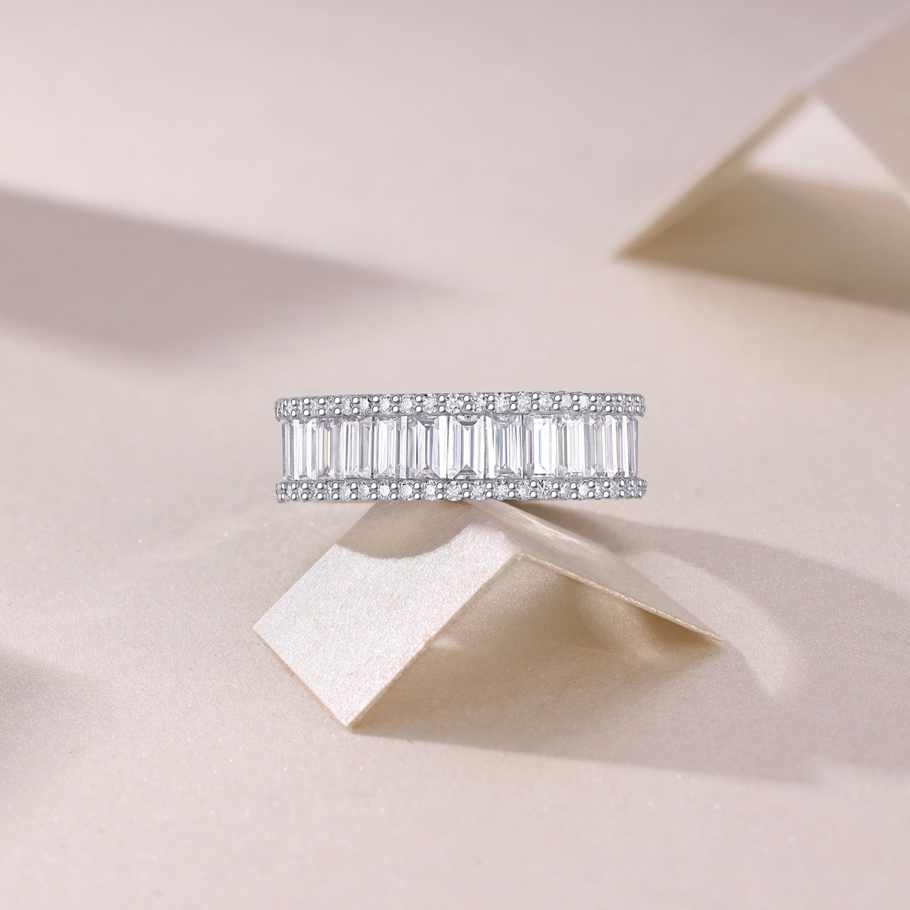 Note Moissanite Eternity Band Ring in Sterling Silver