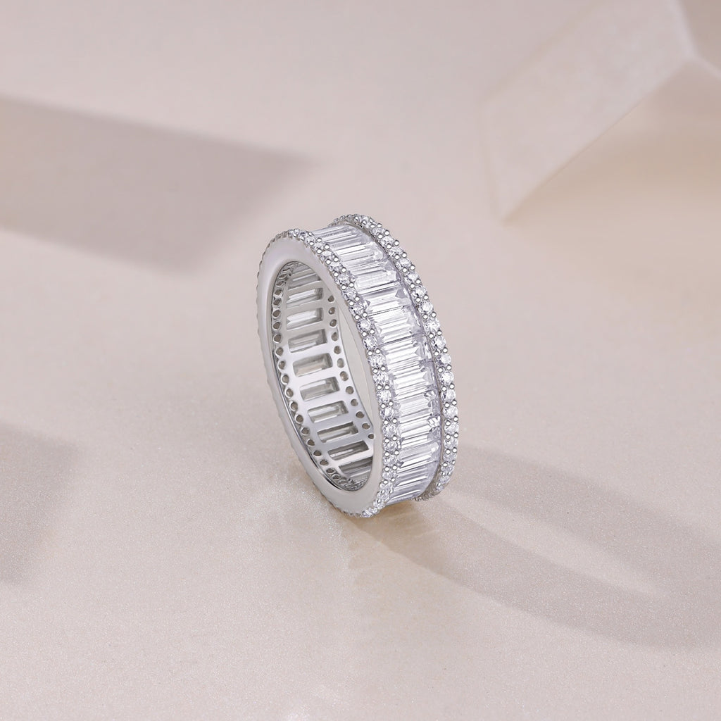 Note Moissanite Eternity Band Ring in Sterling Silver