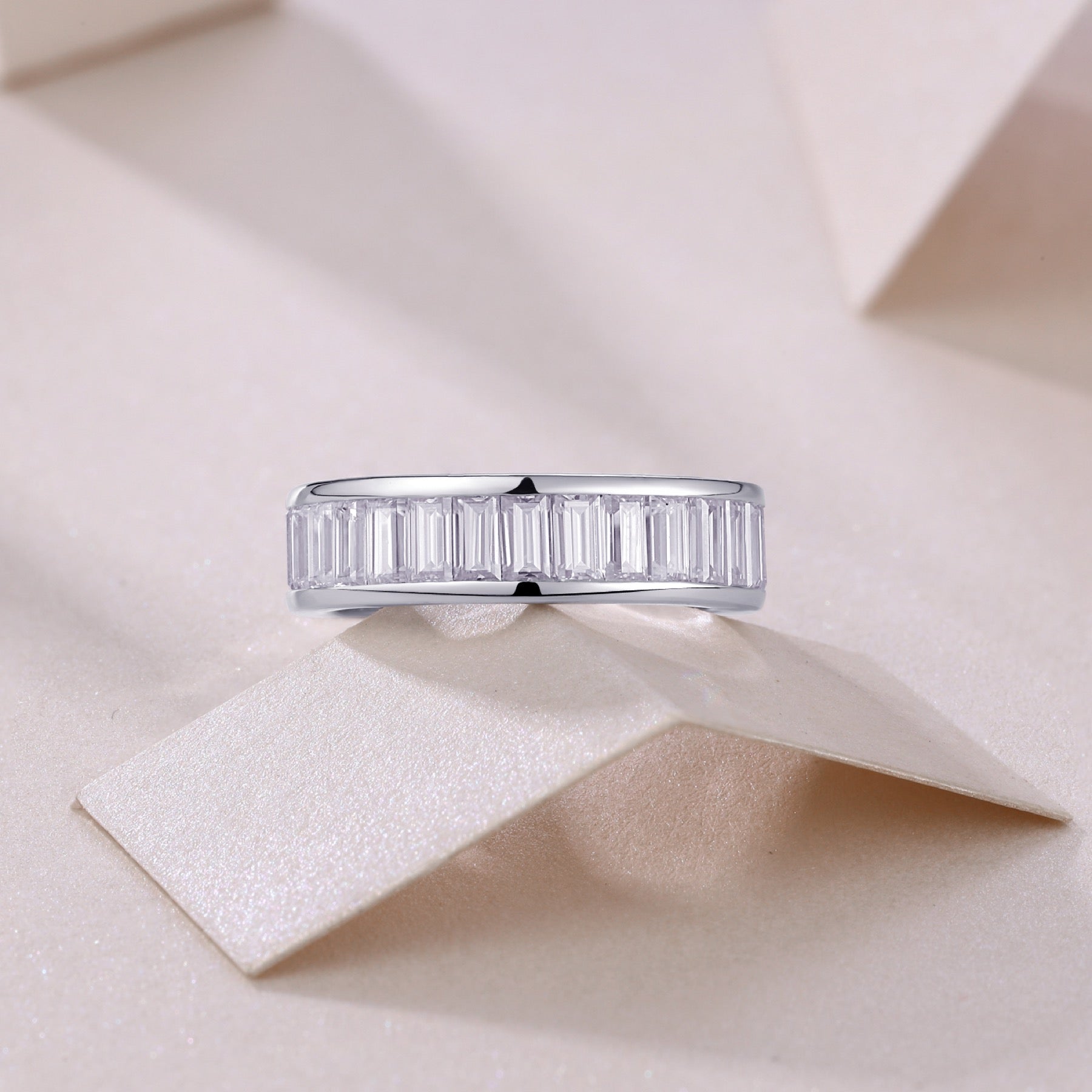 Rhythm Moissanite Eternity Band Ring in Sterling Silver