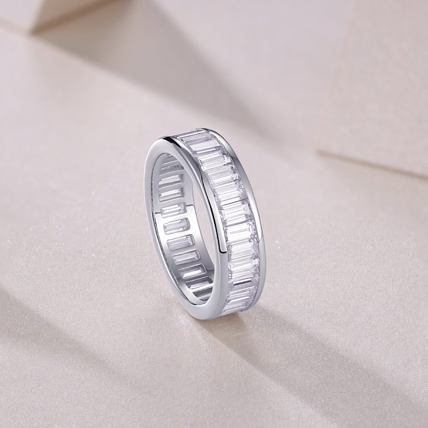 Rhythm Moissanite Eternity Band Ring in Sterling Silver