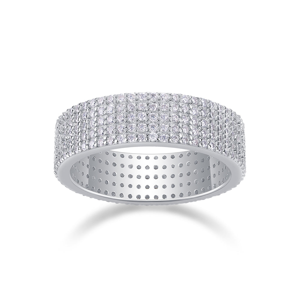 Fullpave Moissanite Eternity Band Ring in Sterling Silver