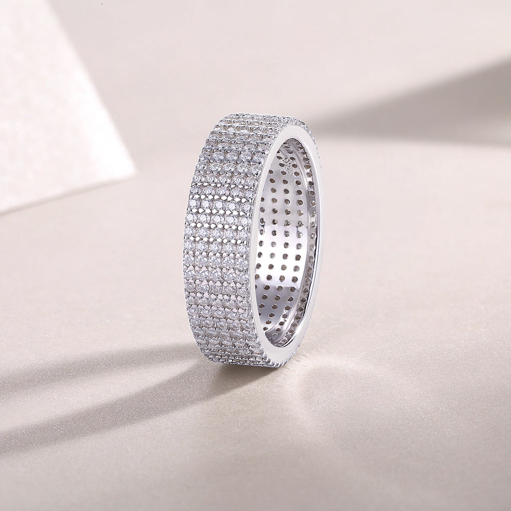 Fullpave Moissanite Eternity Band Ring in Sterling Silver