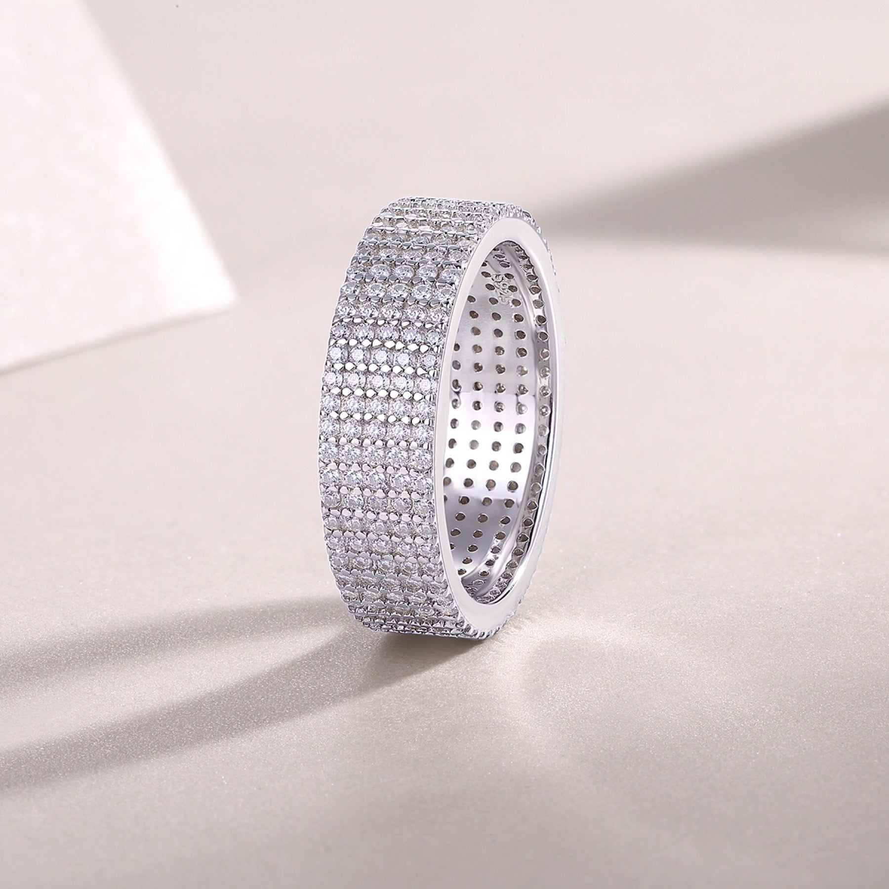 Fullpave Moissanite Eternity Band Ring in Sterling Silver