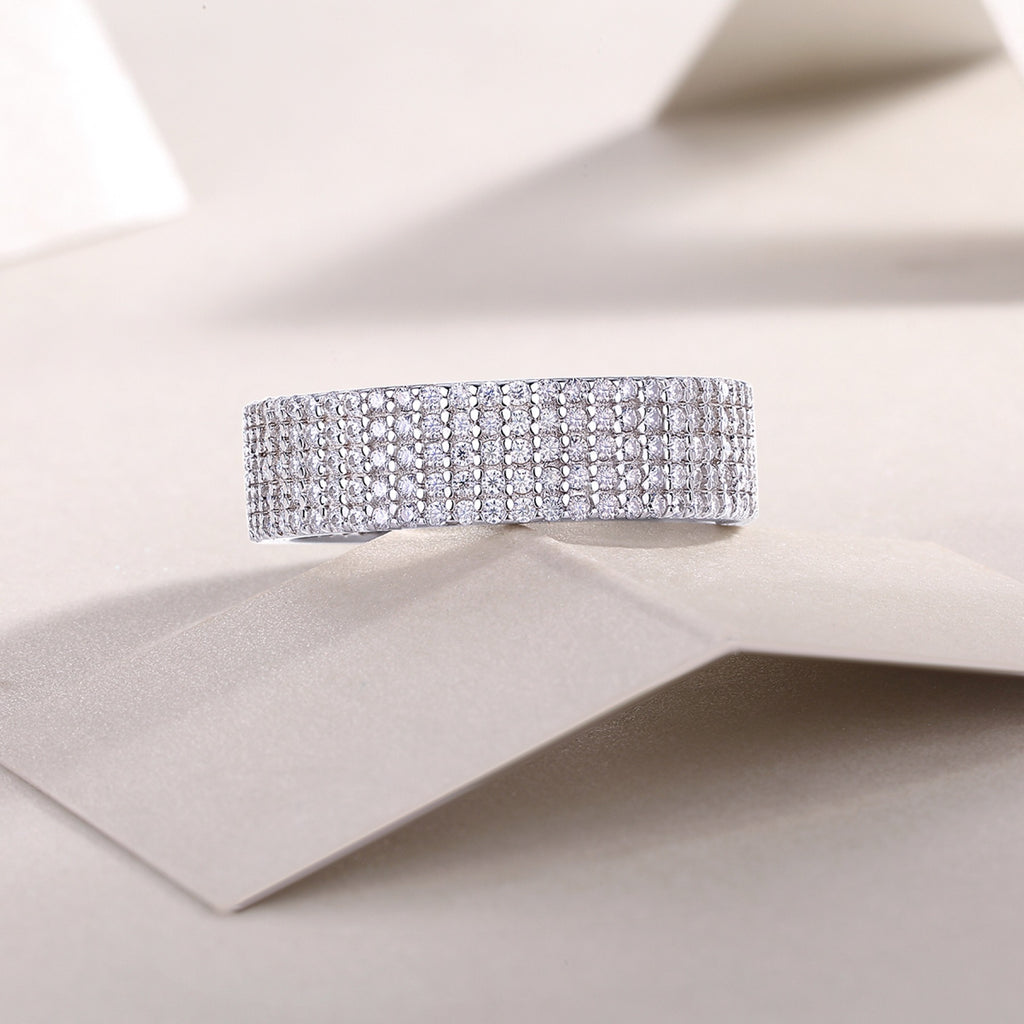 Fullpave Moissanite Eternity Band Ring in Sterling Silver