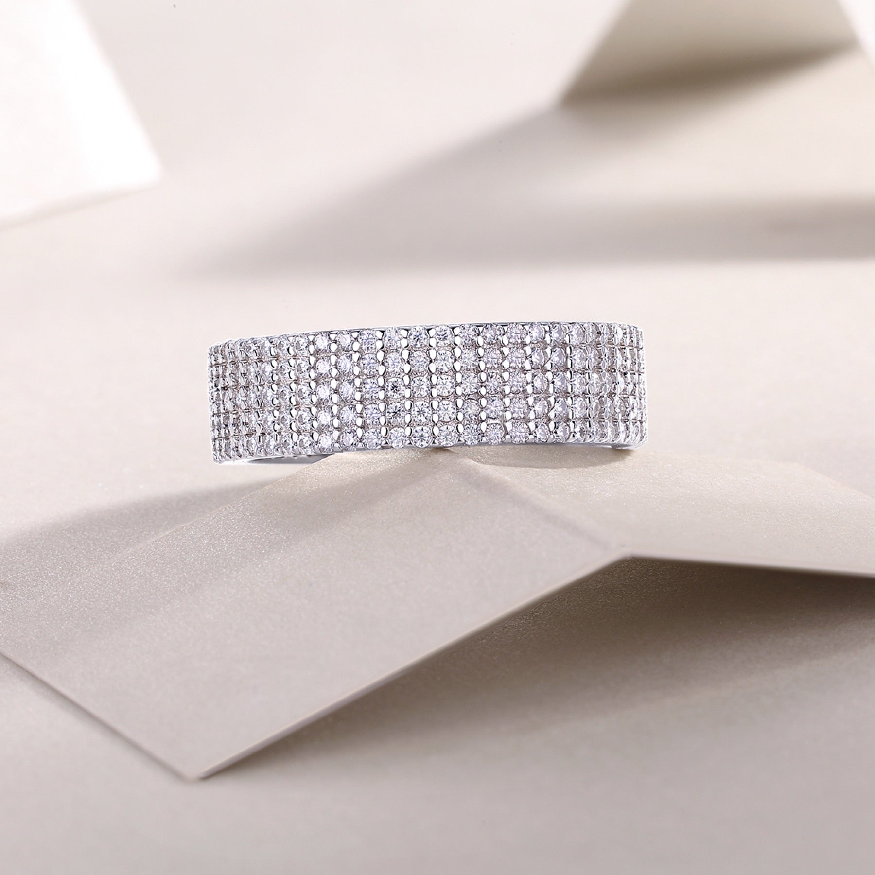 Fullpave Moissanite Eternity Band Ring in Sterling Silver
