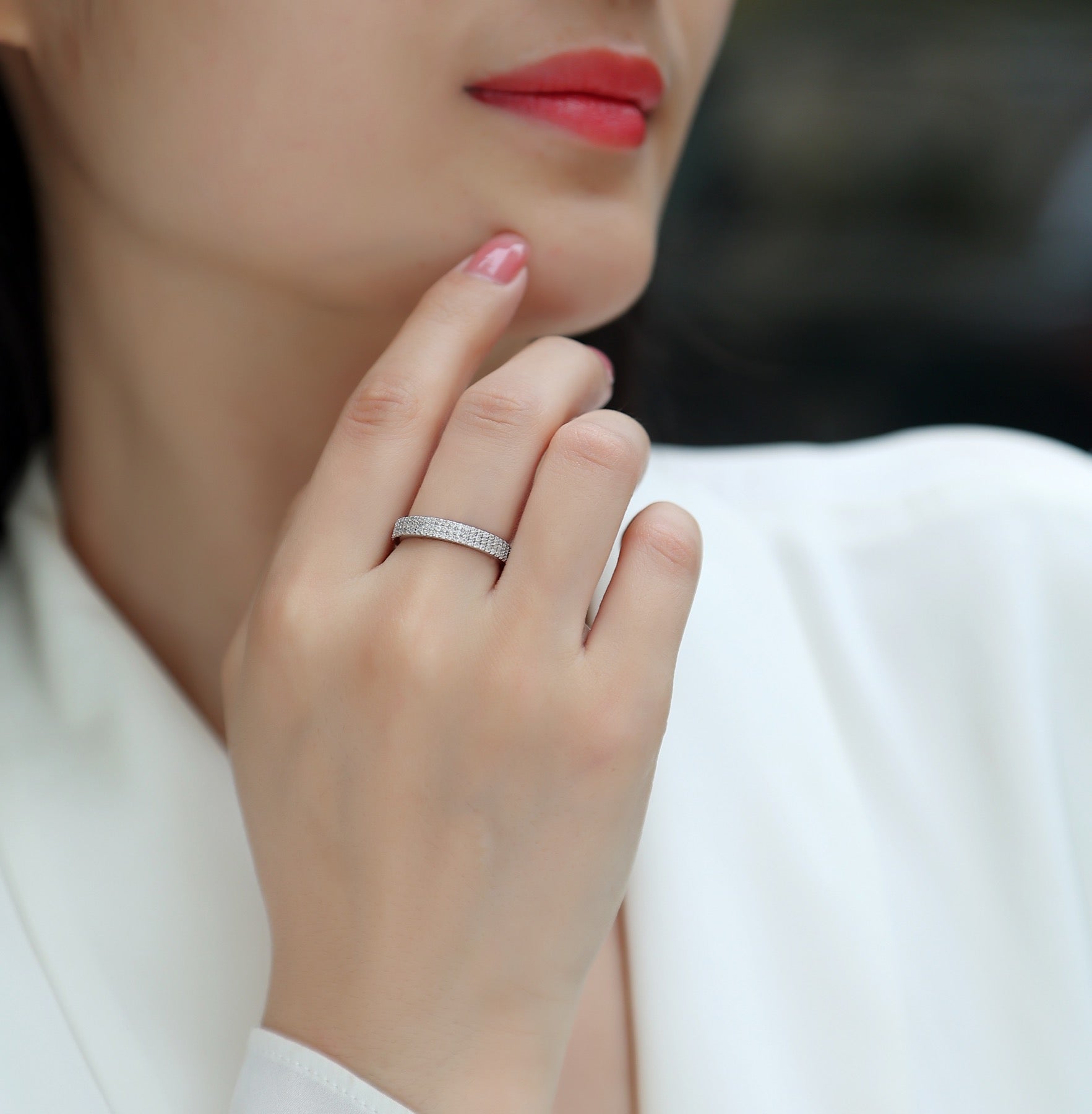 Moonspell Moissanite Eternity Band Ring in Sterling Silver