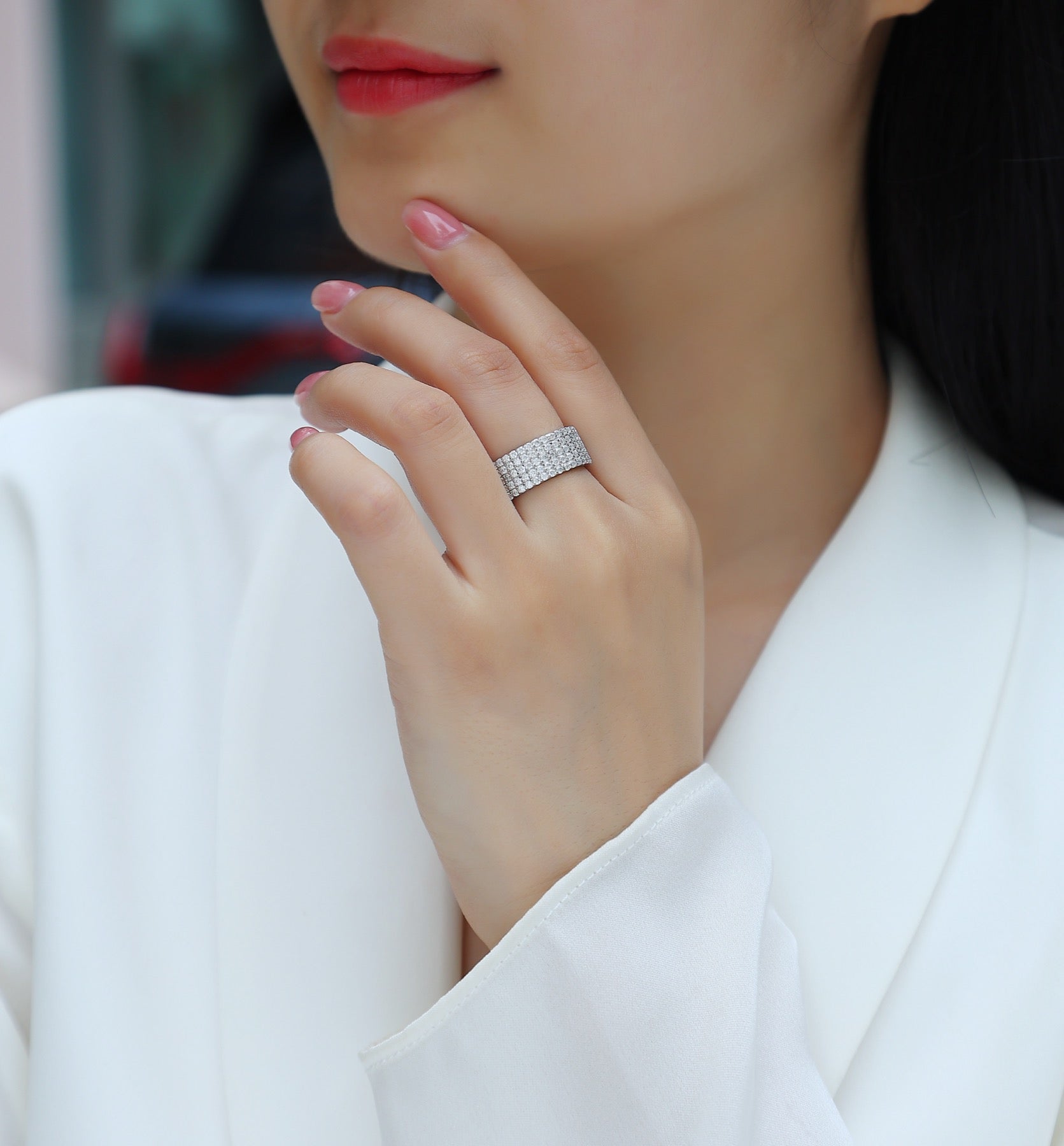 Whisperstar Moissanite Eternity Band Ring in Sterling Silver