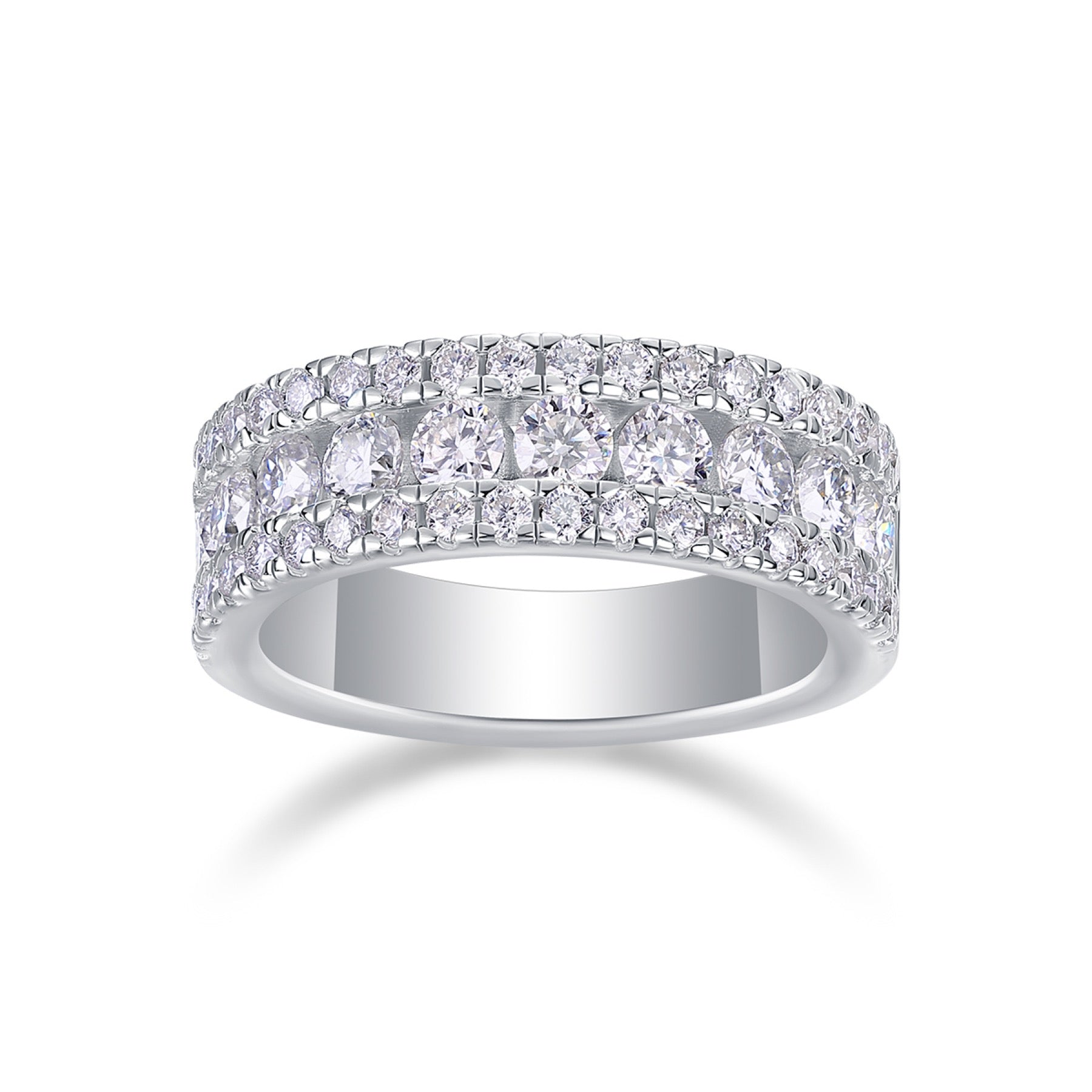 Triband Moissanite Band Ring in Sterling Silver