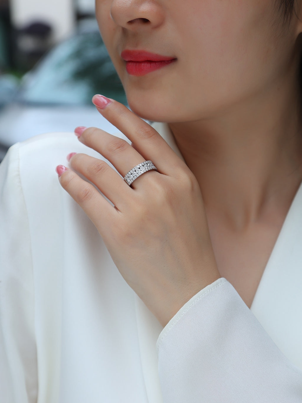 Triband Moissanite Band Ring in Sterling Silver
