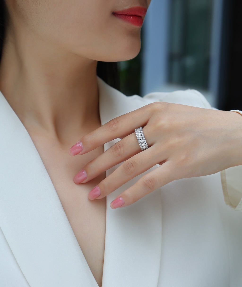 Triband Moissanite Band Ring in Sterling Silver