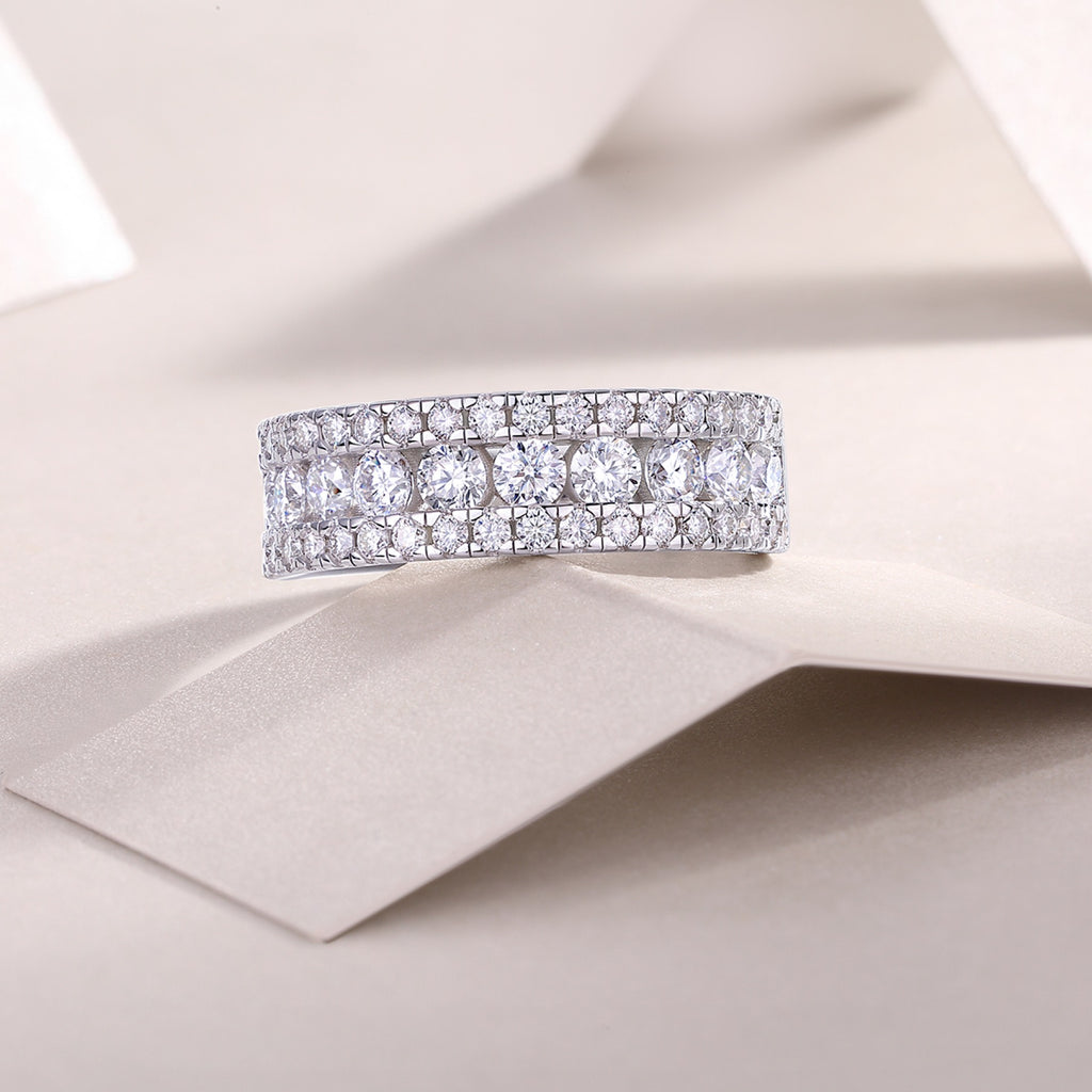 Triband Moissanite Band Ring in Sterling Silver