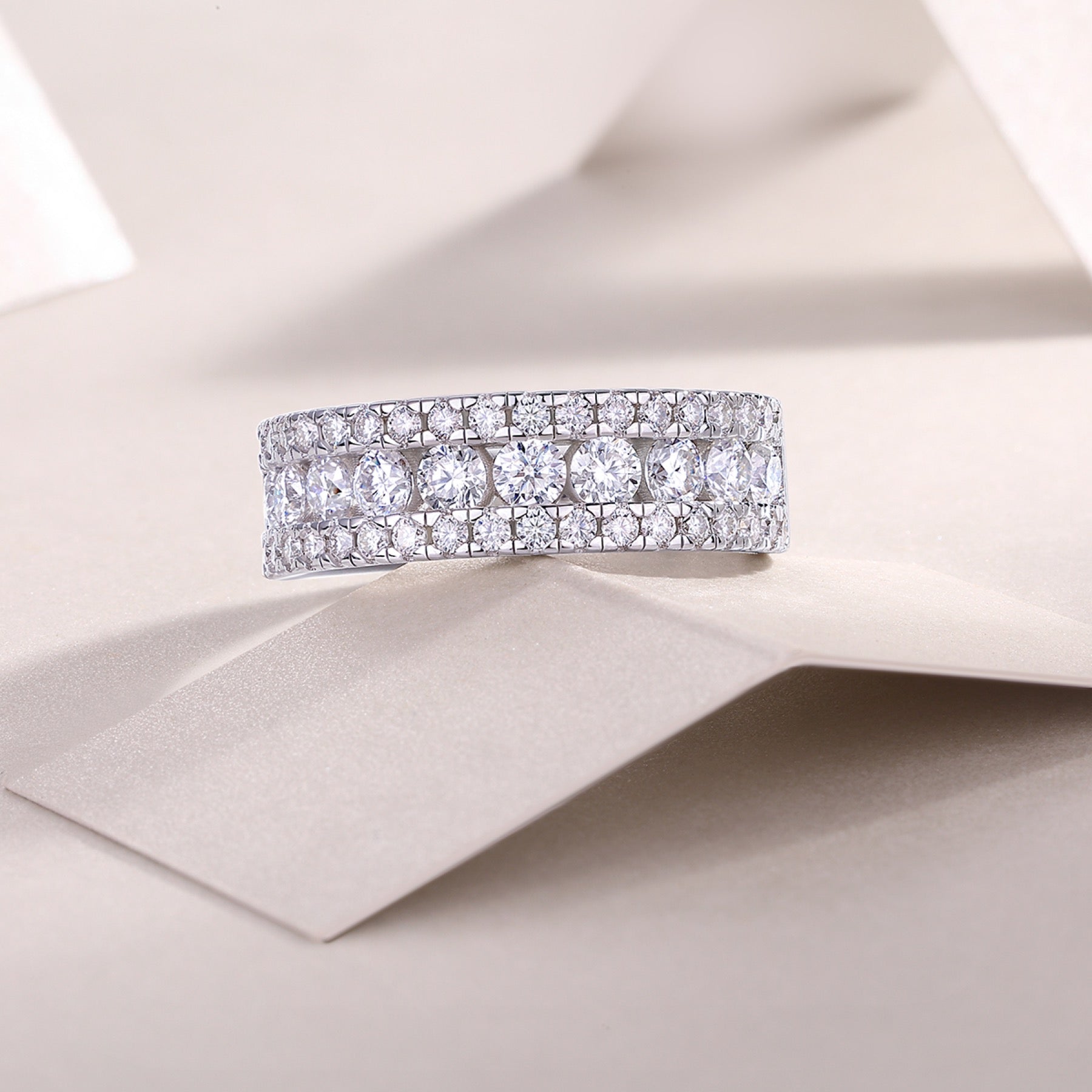Triband Moissanite Band Ring in Sterling Silver