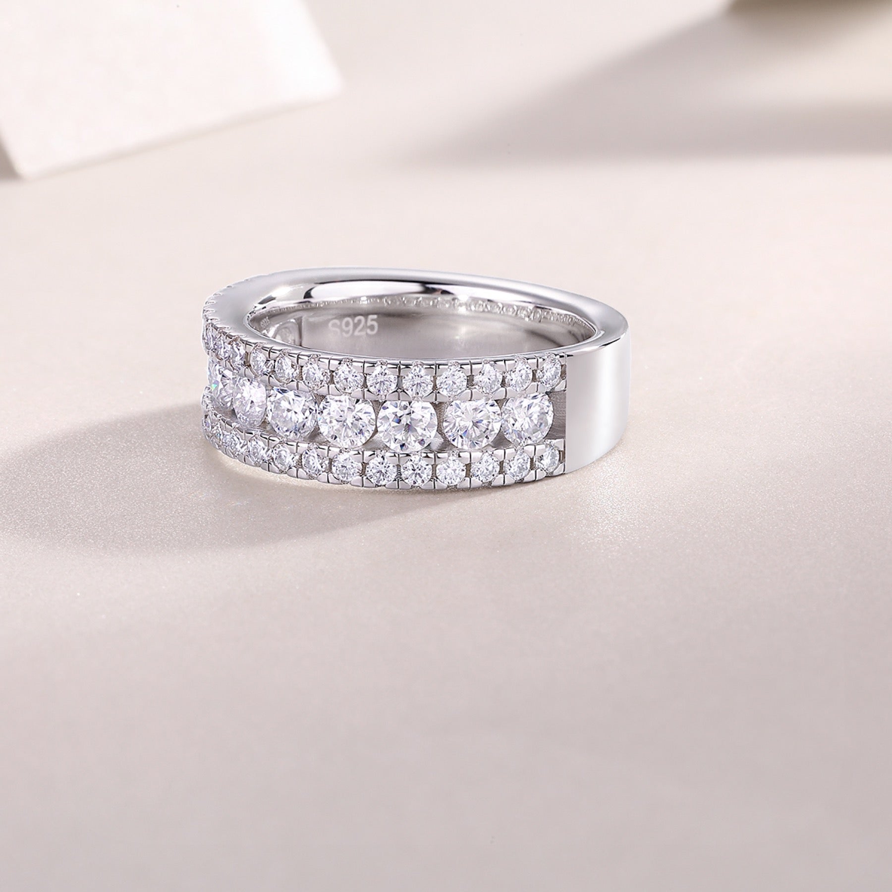 Triband Moissanite Band Ring in Sterling Silver