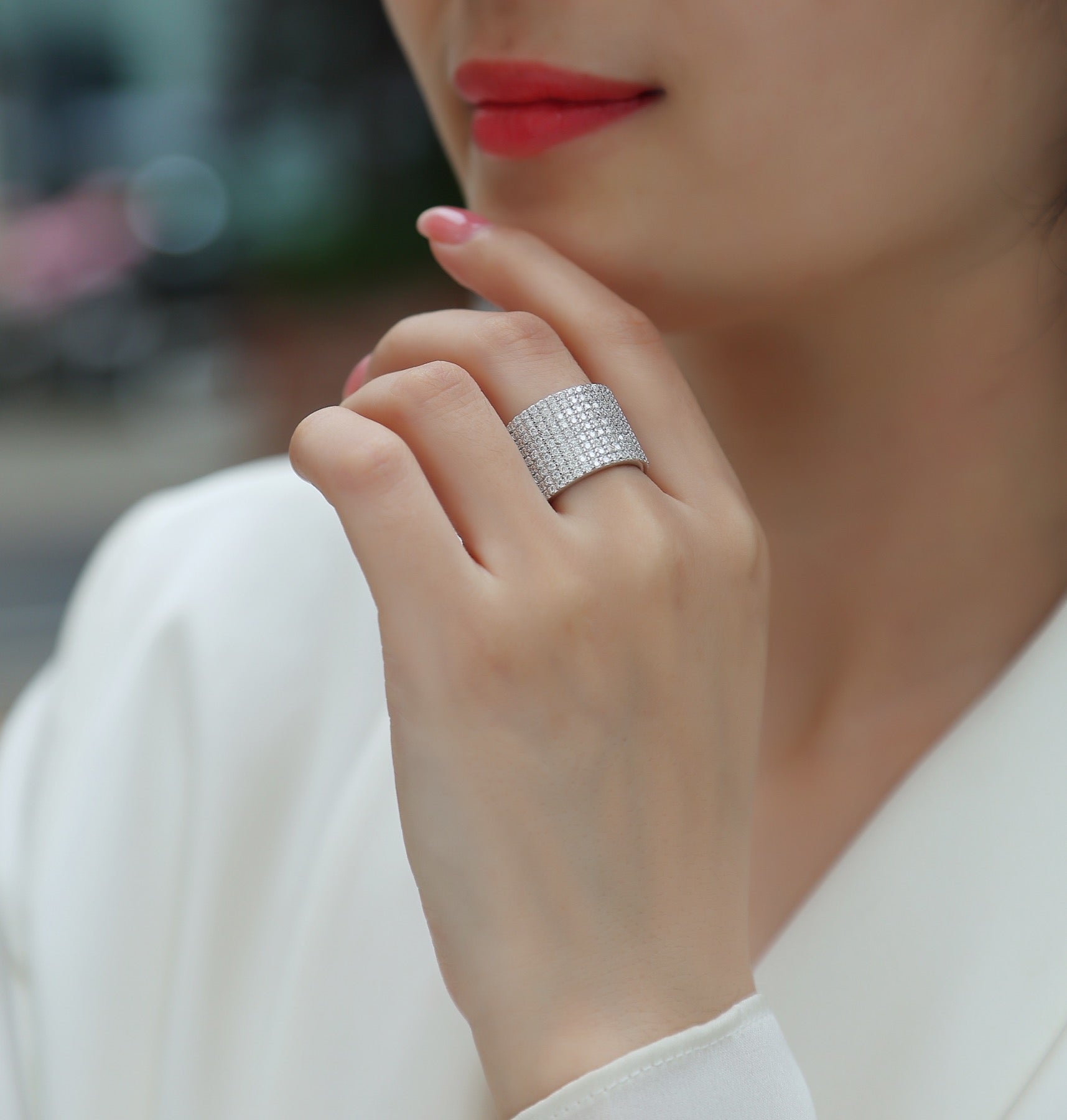 Luminous Moissanite Eternity Band Ring in Sterling Silver