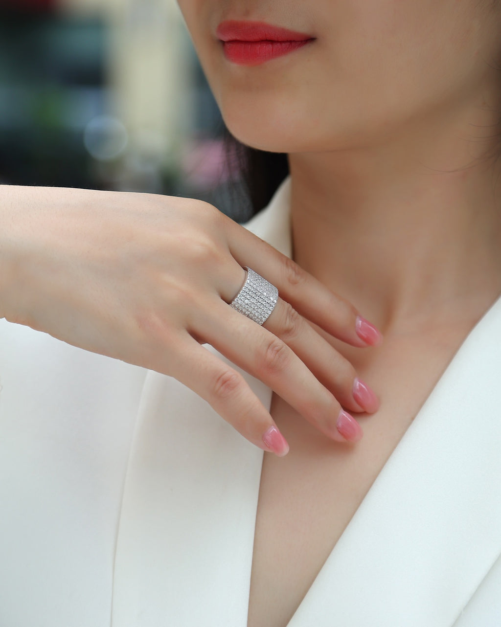 Luminous Moissanite Eternity Band Ring in Sterling Silver
