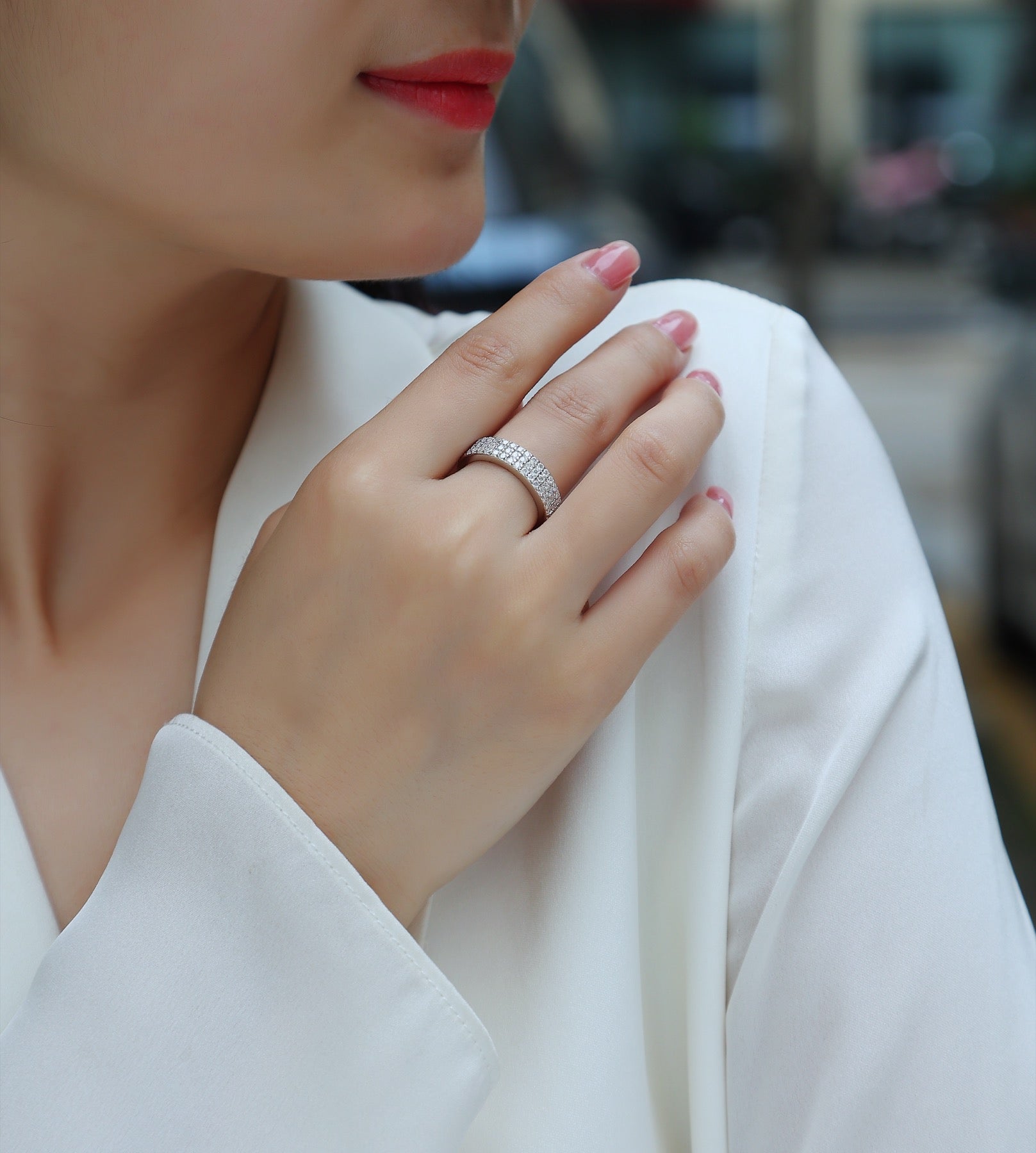 Duplex Moissanite Band Ring in Sterling Silver