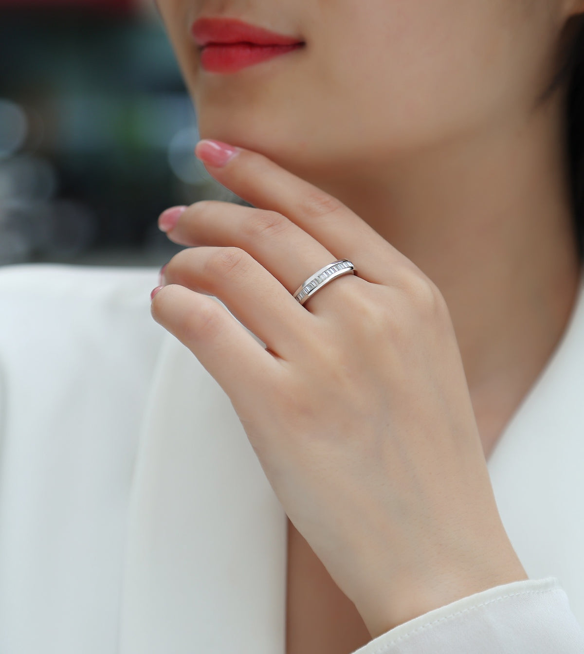 Layered Moissanite Half Eternity Band Ring in Sterling Silver