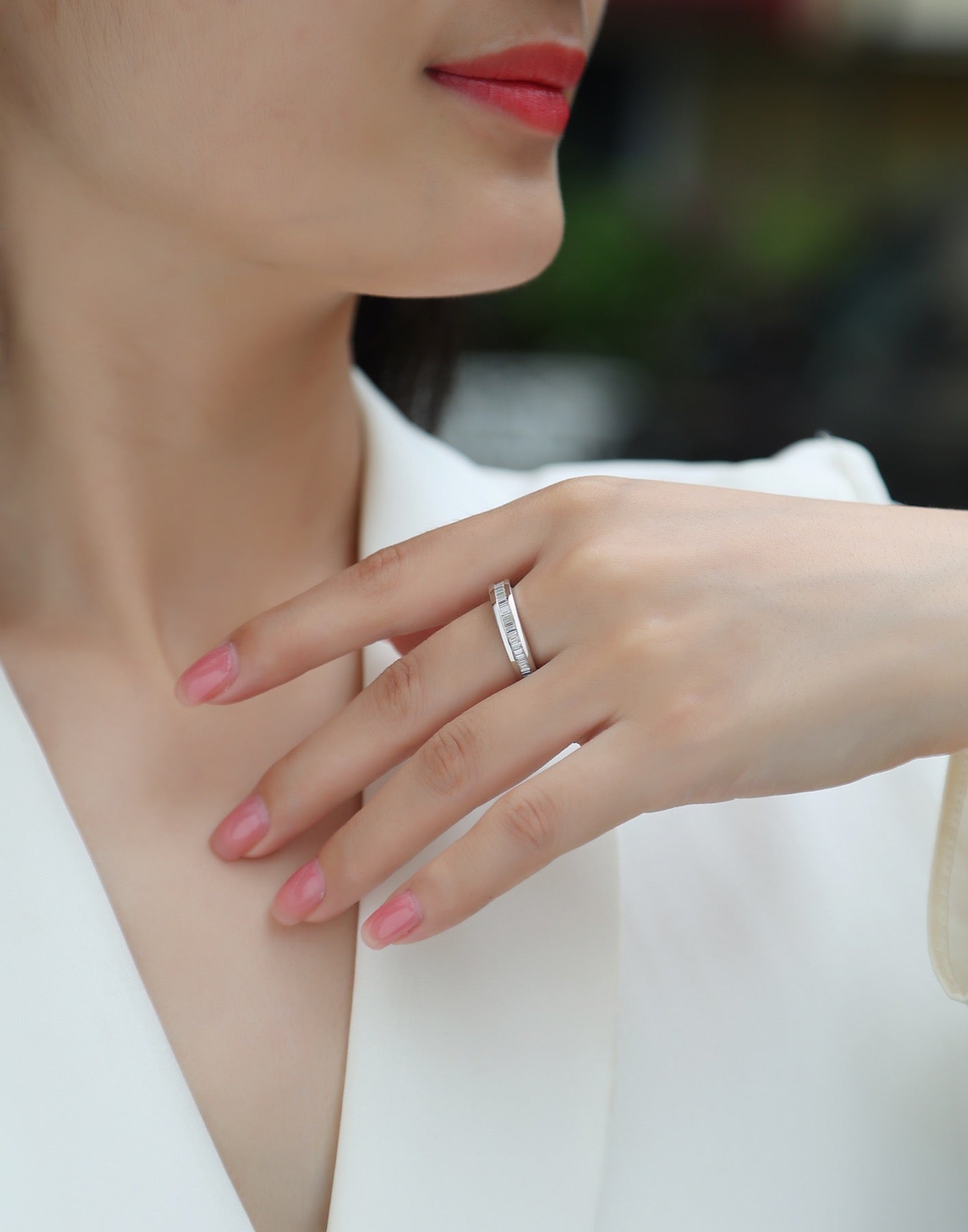Layered Moissanite Eternity Band Ring in Sterling Silver
