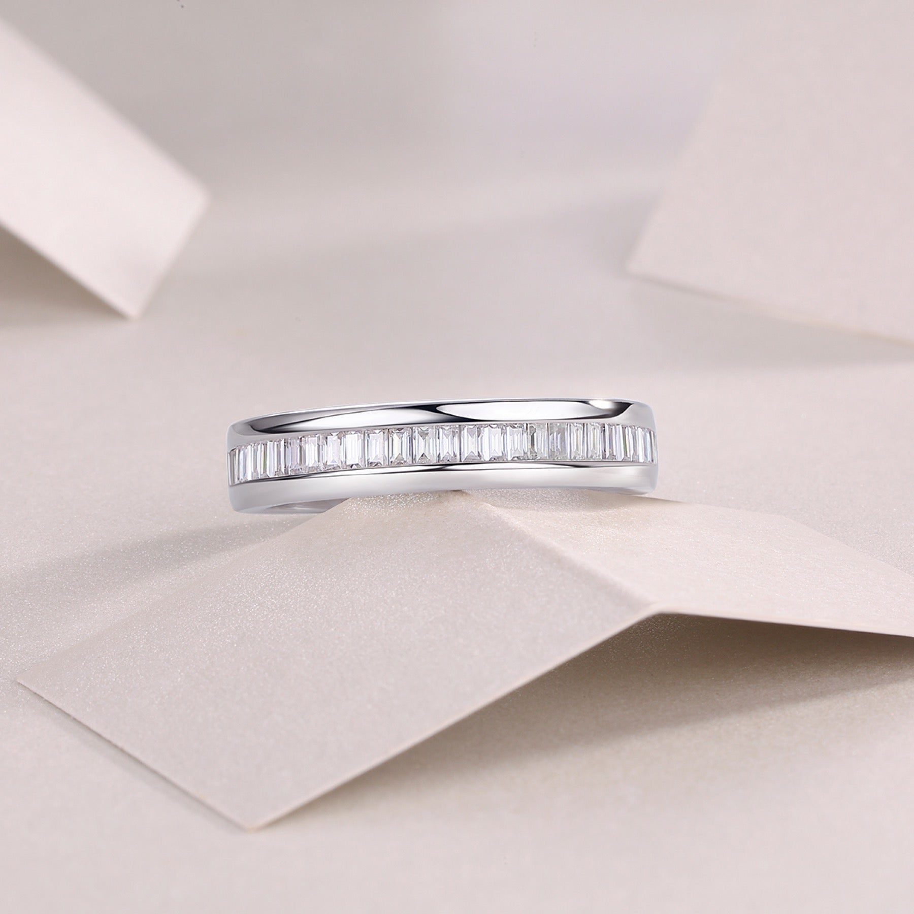 Layered Moissanite Eternity Band Ring in Sterling Silver