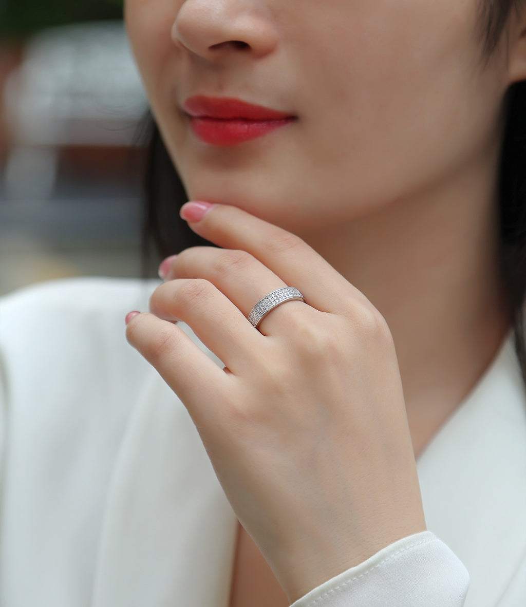 Starshine Moissanite Eternity Band Ring in Sterling Silver