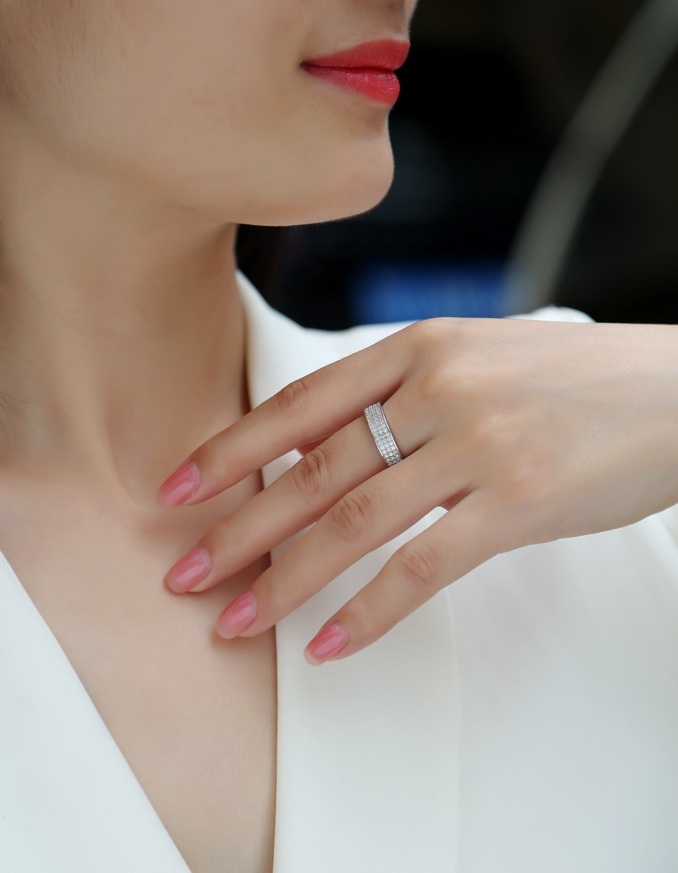 Starshine Moissanite Eternity Band Ring in Sterling Silver