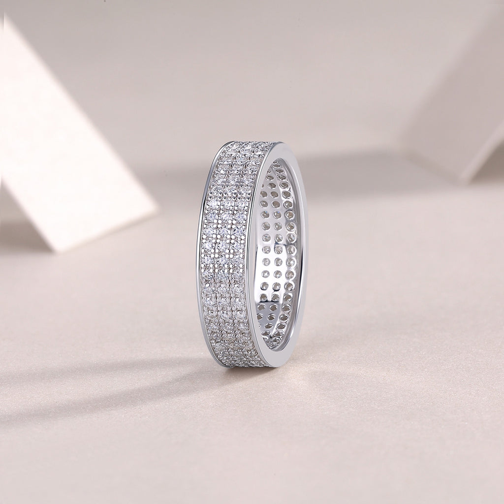 Starshine Moissanite Eternity Band Ring in Sterling Silver