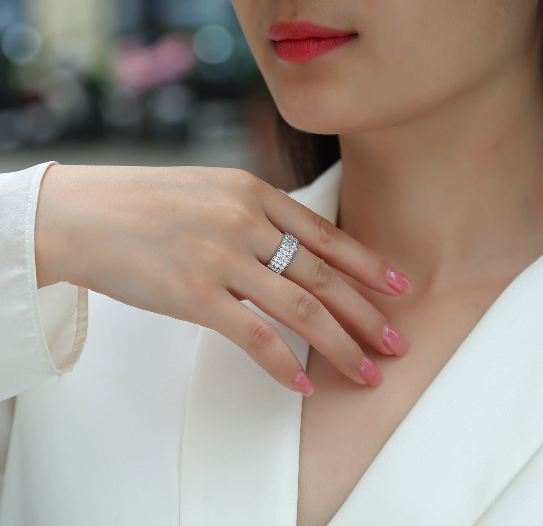 Dreamstar Moissanite Eternity Band Ring in Sterling Silver