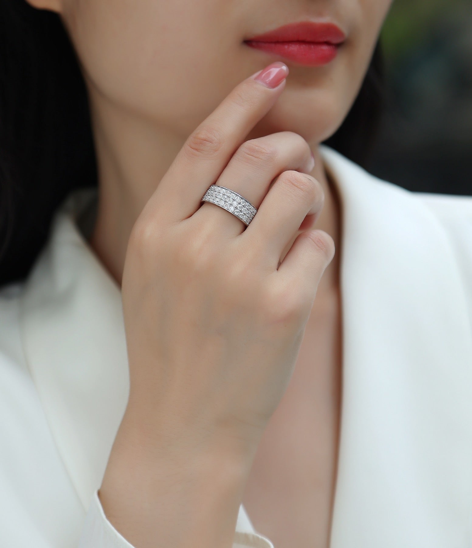 Dreamstar Moissanite Eternity Band Ring in Sterling Silver