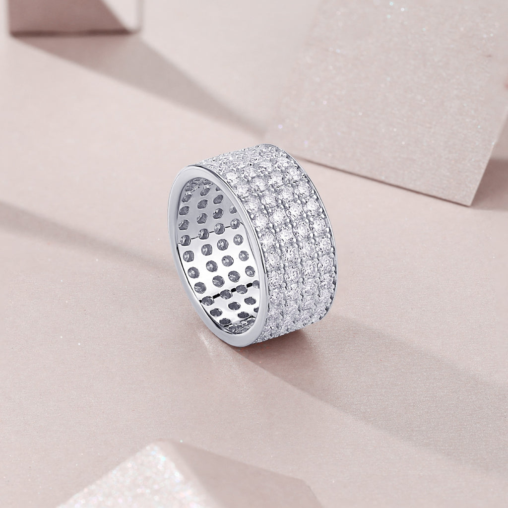 Trilume Moissanite Eternity Band Ring in Sterling Silver