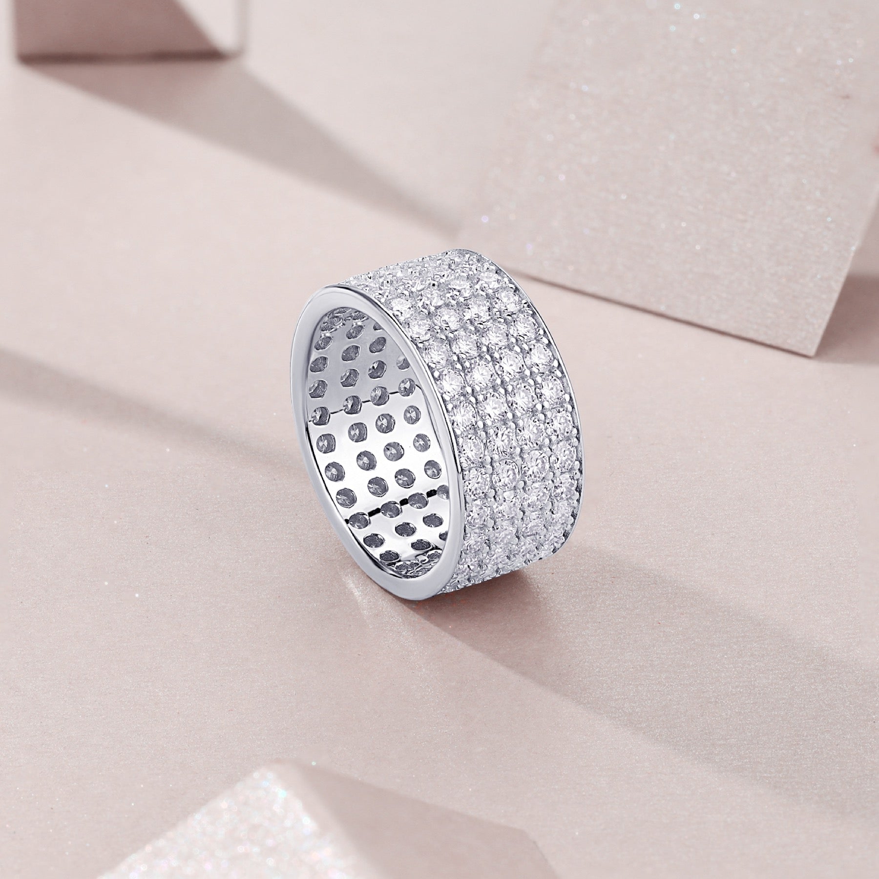 Trilume Moissanite Eternity Band Ring in Sterling Silver