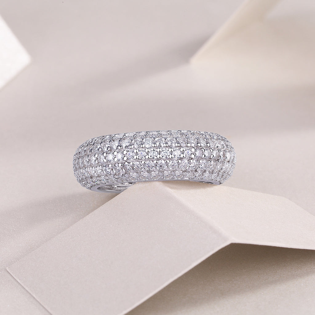 Halo Band Moissanite Eternity Band Ring in Sterling Silver