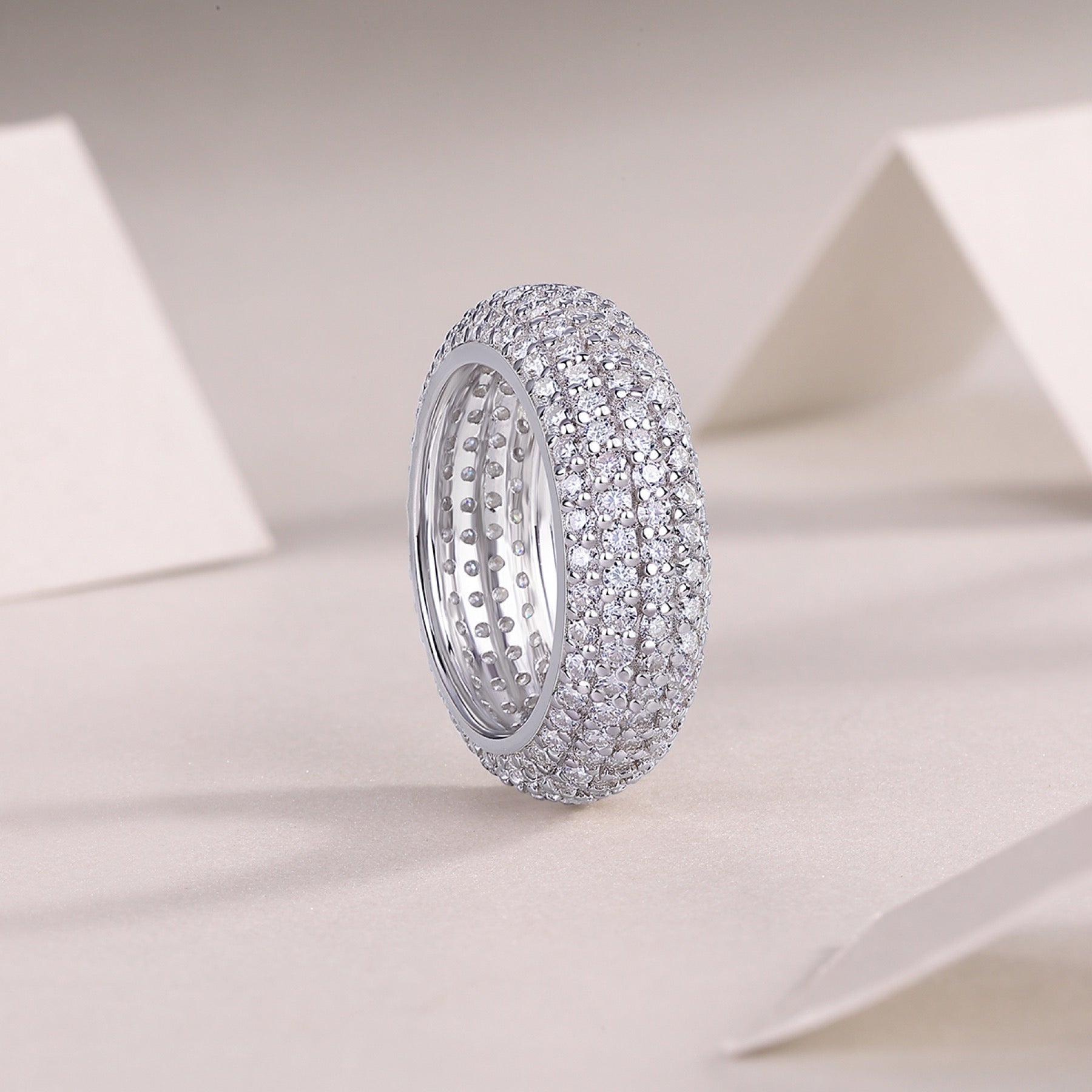 Halo Band Moissanite Eternity Band Ring in Sterling Silver