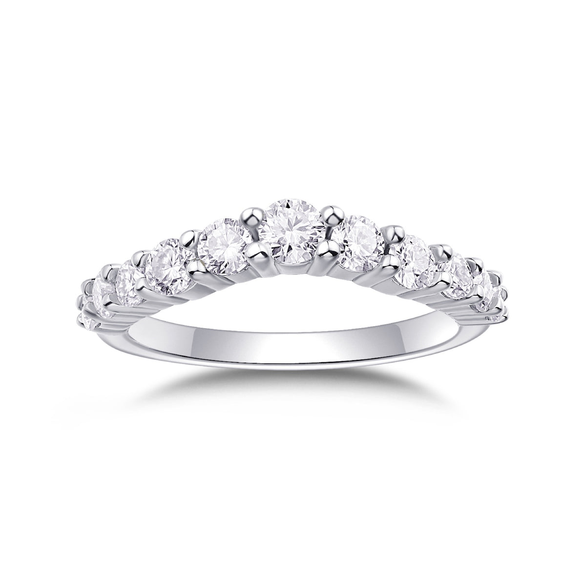 Quintessa Moissanite Curved Band Ring in Sterling Silver